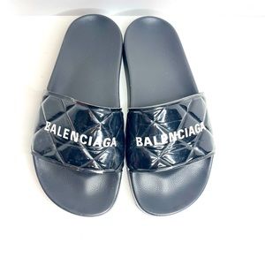 BALENCIAGA Patent Black Slides